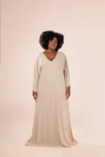 Kaftan Longo Decote Bege Duna - Imagem 3