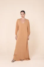 Kaftan Longo Decote Caramelo