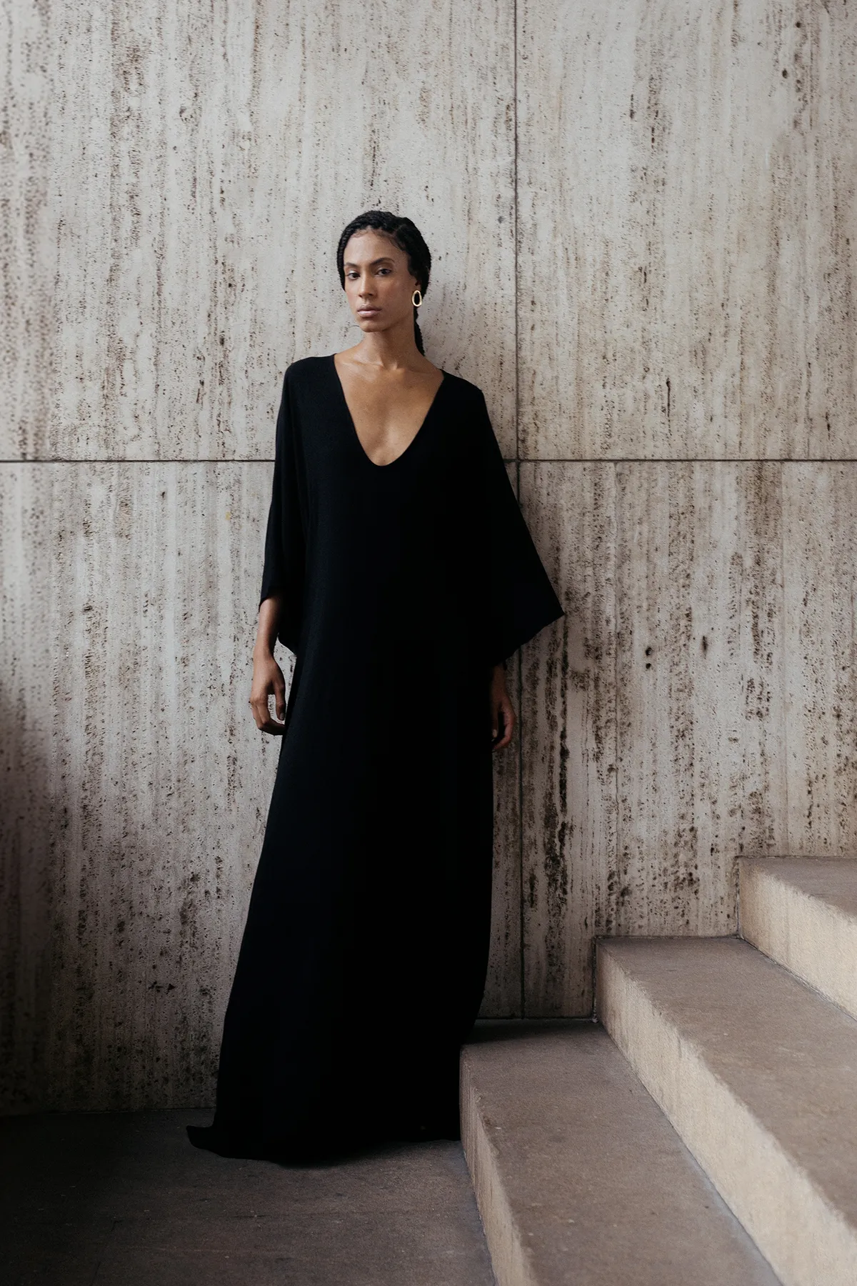 Kaftan Longo Decote Preto