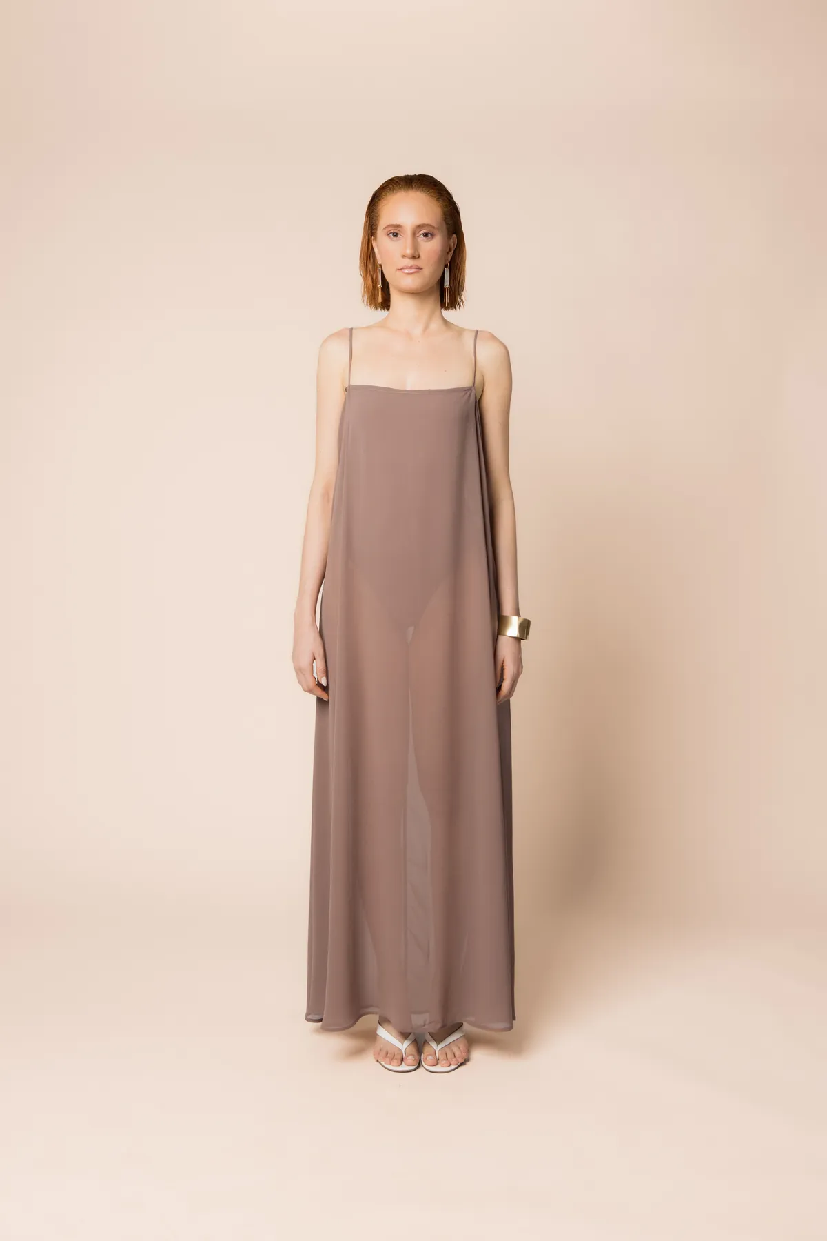 Vestido Ana Transparência Moca