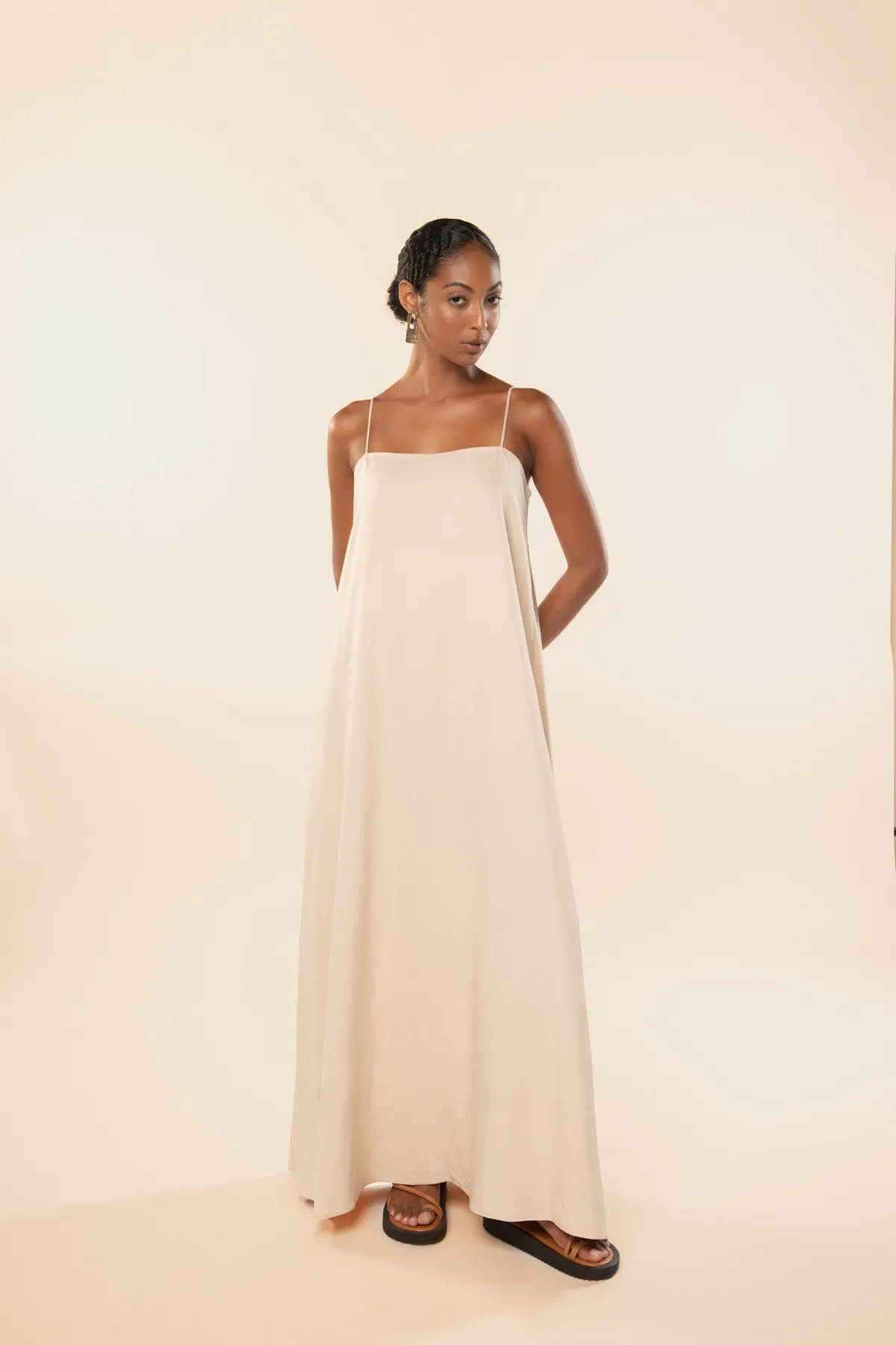 Vestido Ana Viscose Bege Duna